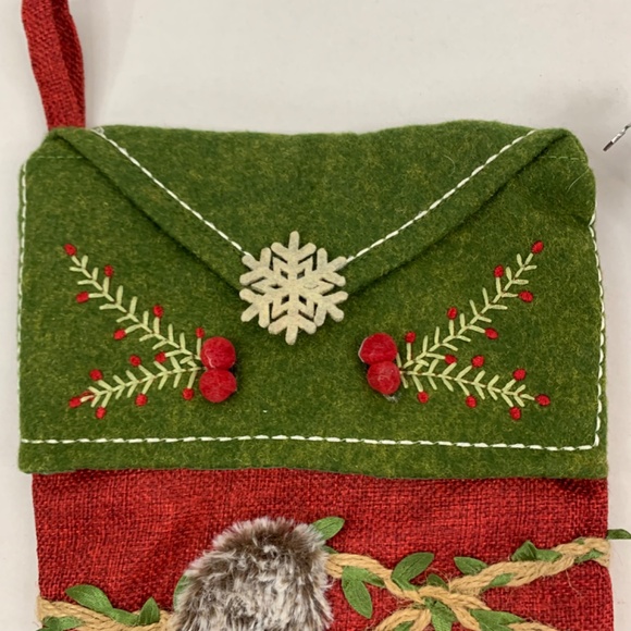 OWL Rustic Christmas Holiday Stocking Sherpa Fuzzy in red green cabincore animal - Picture 9 of 16